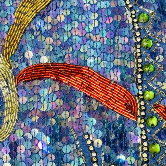 VTG JUDITH ANN Creations Blue Multicolor Sequin Beaded Silk Jacket L Glam Evenin - Picture 9 of 10